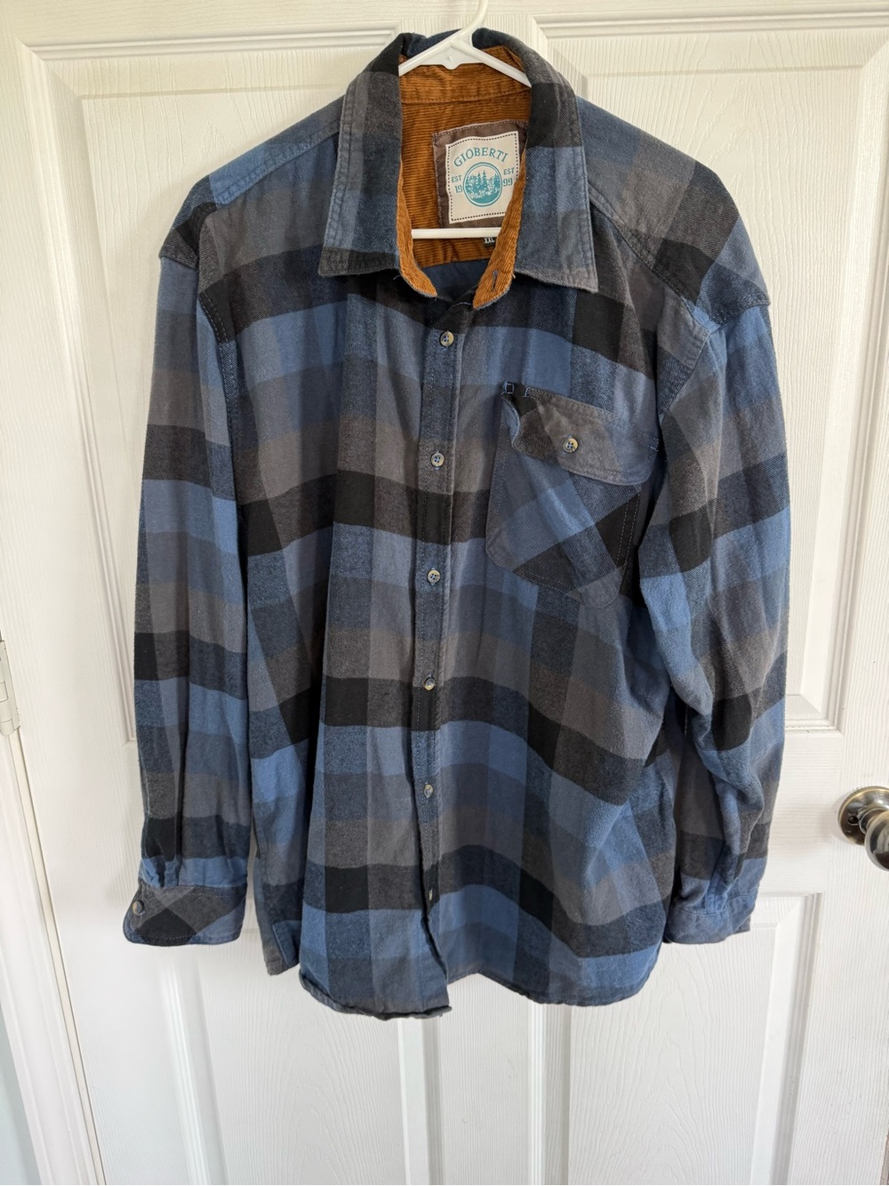 Gioberti Men’s XXL Blue Plaid Flannel Shirt 100% Cotton Corduroy Fall Workwear